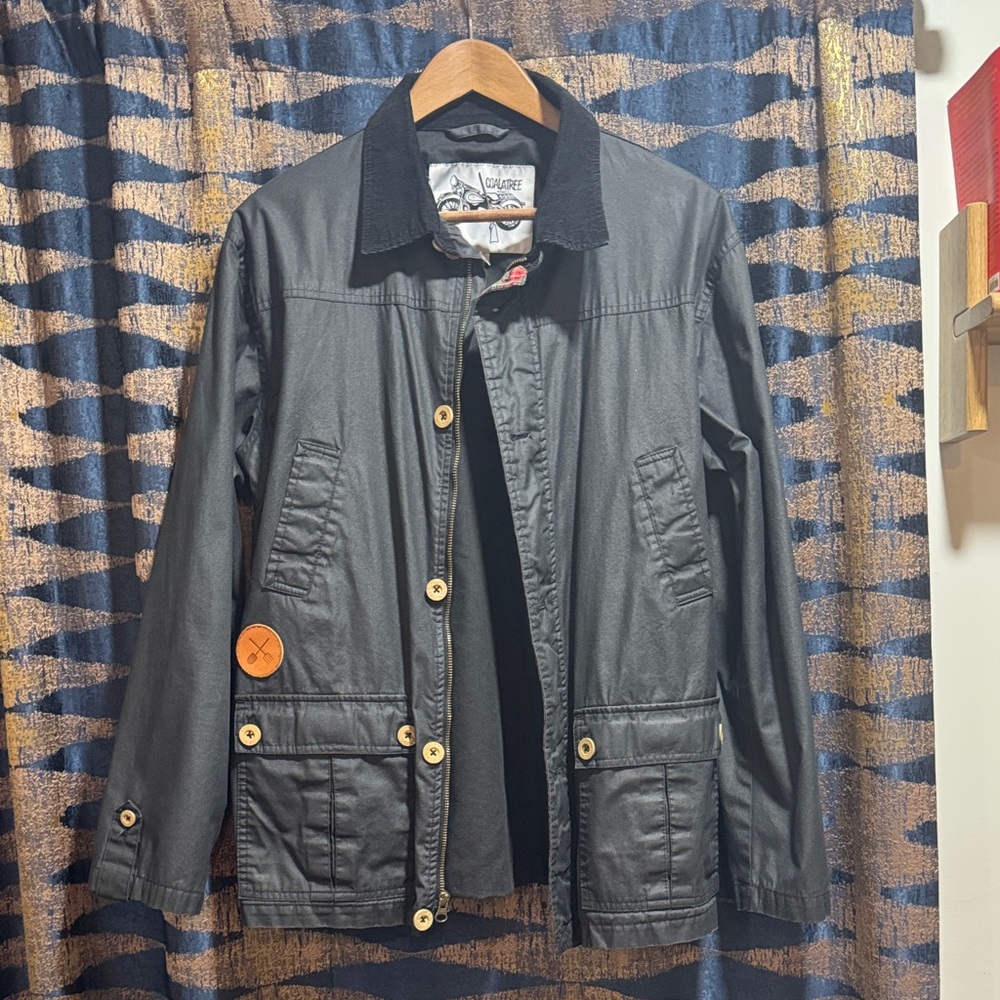 Charcoal Waxed Jacket with Button Details